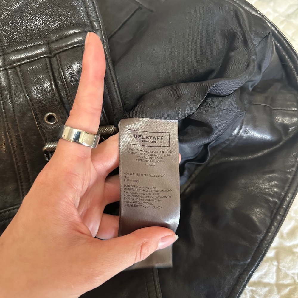 Belstaff Leather Jacket Black Cafe Racer Moto Size 50 - Picture 8 of 8